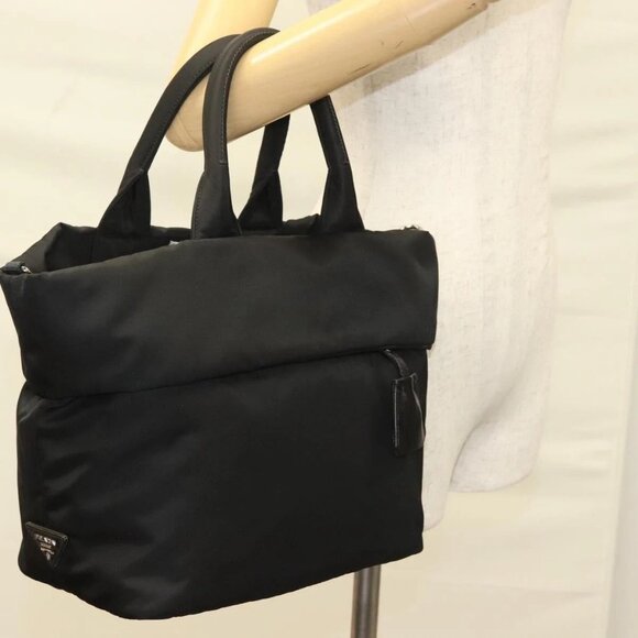 PRADA Hand Bag Nylon Black Silver Auth - Picture 1 of 16